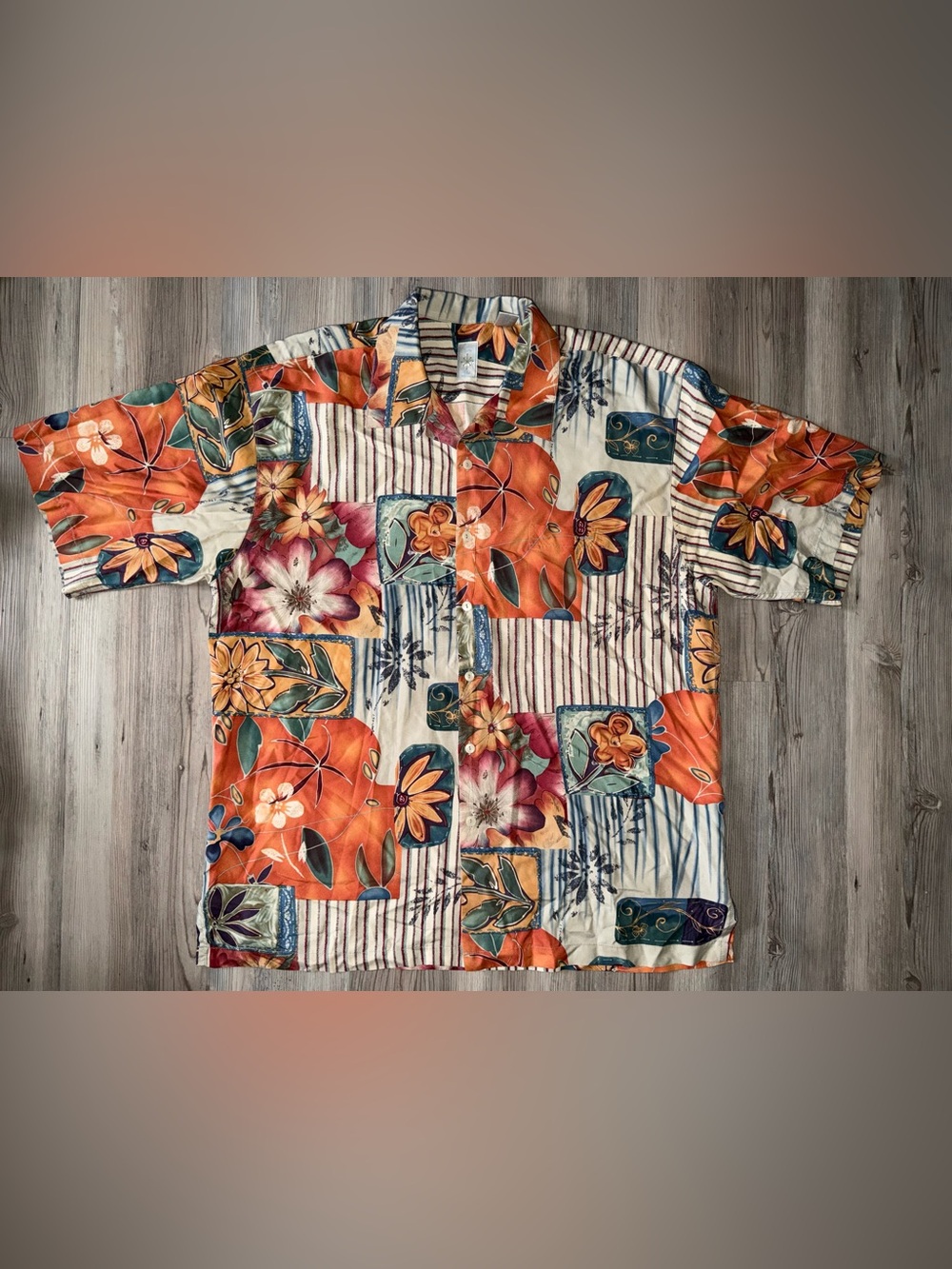 Burma Bibas Silk Floral Button Up Hawaiian Shirt L Large Aloha Cruise